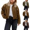 Generico Giacca Scamosciata Donna Bomber con Tasche Softshell in Finta Pelle, Scamosciata con Risvolto Colletto in Pelle Giacche Primavera Inverno Caldo Maniche Lunghe Camoscio Giacca Vintage Cappotto