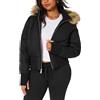Generic Giacca da donna con cappuccio in pelliccia sintetica, trapuntata, imbottita e calda, modello bomber, con tasche con cerniera, casual, per l'inverno, bianco, S