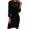 Generico Abito in Velluto Oro Sexy Donna - Casual Morbido Autunno Inverno Collo Rotondo Maniche Lunghe Monocolore Stile Daily Chic(Black, XXL)