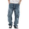 Generisch Jeans da lavoro da uomo, classici jeans cargo regular, pantaloni in denim a gamba dritta, pantaloni cargo durevoli, jeans da uomo, vestibilità casual ampia, jeans con elastico in vita, jeans cargo con