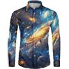 Biyejit - Camicia da uomo a maniche lunghe, con bottoni, top formale, camicia da cerimonia, per affari, per matrimoni, feste all'aperto, XS-6XL', Pianeta, XL