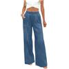 KHIRVWL Jeans Donna Vita Alta Jeans Baggy a Gamba Larga Basic Pantaloni in Denim con Elastico in Vita Pantalone Push Up Larghi Pants Elasticizzati Eleganti Baggy alla Moda Streetwear