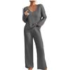 HAOLEI Pigiama Donna Invernale Due Pezzi Manica Lunga Pantaloni Lunghi Casual Scollo a V Top Elastico in Vita Pantaloni A Gamba Larga con Tasca Completi Tuta Abbigliamento Comodo Casual per La Casa