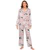 HMZXZ Divertente pigiama da donna con latte di mucche set pigiama in raso a maniche lunghe classico 2 pezzi animali pigiama set per le donne S-XXL, Multi, S
