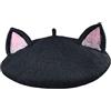Zasy Berretto da artista vintage con orecchie di gatto fatto a mano, berretto da donna, nero, 7.125