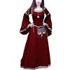 PengGengA Donna Medievale Girocollo Principessa di Corte Vestito Medioevo Retro Lungo Abito Travestimento Cosplay Costume Partito Rosso XL