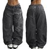 VaiKanhai - Jeans da donna e uomo, stile baggy, goth, street, con stampa, a vita alta, in denim, a gamba larga, pantaloni da strada, a, M