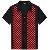 Candow Look Contrast Printed Casual Shirts(Black+Mosaic Red,XL)