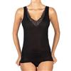 INTIMO 2D Canotte da Donna in Filo di Scozia Spallina Larga con Scollo in Morbido Pizzo (6/XL, Nero)