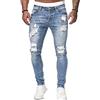 Osheoiso Jeans Uomo Pantaloni Slim Fit Strappato Stretch Skinny Ripped Casual Dritti Denim Pantalon Hip Hop Cargo Moda Chino A Azzurro L