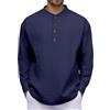 lozssnigzi Camicia Lino Uomo, A Maniche Lunghe, Collo Coreano, con Bottoni, Slim Fit Henley Shirt Leggera Estiva Casual Magliette da Spiaggia T-Shirt Tinta Unita Elegante