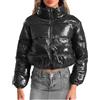 Suncadmious Donna Inverno Metallico Lucido Trapuntato Giacca Lucida Piumino Sciolto Piumino Corto con Tasche Cerniera Stand Collare Outdoor Piumino (Nero,XL)