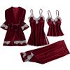 Générique Top Lingerie Pigiama Sexy in Pizzo da Donna Set Pigiama in Velluto Set Pigiama 4 Pezzi Body Nero Scintillante, rosso, S