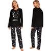 Longzhuo Pigiama per Donna Pigiama Donna Cotone, Set Pigiama da Donna Taglie Forti S - XXL, Pigiama Donna Maglietta Manica Lunga e Pantalone Lungo Pigiami Due Pezzi(M-Luna Stelle Nero)