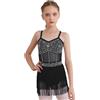 YEAHDOR Abito da Ballo Latino Americano Bambina con Nappa Paillettes Body Danza Classica Moterna Leotards da Balletto Senza Manica Costume Samba Rumba Salsa Blu Reale 15-16 Anni