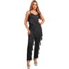 MSemis Donna Abito da Ballo Latino Tango con Nappe Paillettes Body Danza Classica Moderna Jazz Senza Maniche Tuta Intera da Pattinaggio Artistico Lucido Costume da Spettacolo Nero M