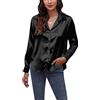 YMING Donne Sexy Raso Seta Camicia Manica Lunga Pulsante Camicie Ufficio Lavoro Tunica Tops Nero M