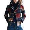GENERIC Giacca da donna scozzese autunnale con colletto rialzato, a 2 bottoni, giacca da ragazzo pied de poule, giacca blazer da lavoro e ufficio, Blu, M