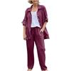 HAOLEI Completo di Lino Donna 2 Pezzi Offerta Estate Pantalone Lungo Estivo Tuta Elegante Completo Casual Set Estiva Camicia e Pantaloni Cotone Completi Leggera Comodi Tute Curvy Taglie Forti