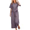 Ninedayx Set di lino per le donne 2 pezzi estate elegante tuta a gamba larga da donna casual a maniche corte set palestra semplicità colore puro Activewear Flowy Loose Fit Outfit elegante ufficio