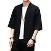 PRIJOUHE Kimono Giacche Cardigan Leggero Casual Cotone Misto Lino Sette Maniche Aperto Anteriore Cappotto Outwear - nero - Medium