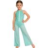 dPois Ragazze Ginnastica Leotards Body Danza Classica Moderna con Strass Tuta Intera da Pattinaggio Artistico Senza Maniche Costume Danza Latina Lirica Contemporanea Blu polveroso 11-12 anni