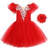 IMEKIS Abito da Classica Danza per Ragazze di Fiori con Maniche a Balze Body da Ginnastica Ricamato Gonna Tutu Costume da Ballo Principessa Balletto Ballerina Dancewear