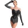 Freebily Abito da Ballo Latino Americano Donna con Nappe Strass Body Danza Classica Moderna con Guanti Balletto Leotards Costume da Danza Samba Rumba Salsa Sala da Ballo Rosa caldo S