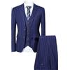 Generic Completo da uomo gessato 3 pezzi elegante a righe con due bottoni set per uomo gessato abiti slim fit per affari, Blu, M