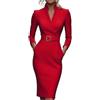 ORANDESIGNE Vestito da Lavoro da Donna Eleganti Vestiti Formali con Scollo a V Abito Tubino Curvy a Maniche Lunghe con Tasche Abito da Sera A Beige S