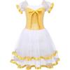 DUNSBY Vestito Da Ballerina Bambina Giallo Tutu di danza classica Body for ragazze Dancewear Costume Nastro Gonna lunga in tulle Ballerina Fata Costumi for feste(Yellow,14(140-150cm high))