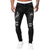 Generisch Destroyed Jeans da uomo Skinny Ripped Hip Hop Punk, jeans con fori in denim con chiusura lampo, per il tempo libero, pantaloni cargo elasticizzati, jeans attillati, Nero , S
