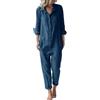 Generico Salopette Donna 𝐄stiva Jeans Tuta da Donna in Cotone e Lino, Casual, con Risvolto Ampio, Maniche Lunghe, Bottoni e Tuta Donna Elegante 𝐂urvy (Black, S)