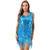 CHICTRY 6 Colori Vestito da Latino Americano Lustrino Nappa Abito da Ballo Tango Jazz Salsa Abito da Cocktail Vestito Donna Vintage Abito Frange Paillettes Rumba Samba Viola M