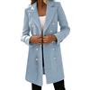 PAIDAXING Trench spesso per le donne Slim Fit doppio petto risvolto cappotto di lana casual manica lunga mezza lunghezza soprabito da donna inverno autunno antivento capispalla giacche in pile, Blu, M