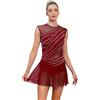 CHICTRY Abito da Pattinaggio Artistico sul Ghiaccio Donna Body Danza Balletto con Chiffon Gonna Leotards Danza Classica Strass Costume di Samba Rumba Salsa Nero XL