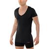 ALBERT KREUZ Maglietta Intima Nera da Uomo in Tessuto Tecnico Coolmax®-Cotone a Maniche Corte con Scollo a V Profondo XL