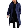 Generic Cappotto doppio petto da uomo casual con colletto con risvolto casual comodo caldo cappotto invernale lungo giacche, Blu marino scuro, L