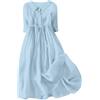shownicer Vestito in Lino Donna Elegante Curvy Abiti Estivi Taglie Forti Manica Corta Vestiti Casual Abito Vintage Maxi Abito da Spiaggia Tunica A Azzurro L