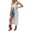 YJNZZENW Cardigan Lungo Casual all'Uncinetto da Donna, Senza Maniche, in Pizzo Boho, con Apertura Frontale, in Cotone Traforato, con Motivo Floreale, Canotta Estiva, Copricostume da Spiaggia, Bianco L