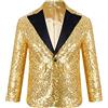 inlzdz Abito da Smoking Bambino Ragazzo Giacca con Paillettes Vestito da Cerimonia Sera Party Giacca Elegante Brillantini Blazer Cappotto da Batessimo Slim Fit 5-14 Anni Blu 13-14 anni
