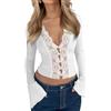 SHINROAD Camicia da donna slim fit, in pizzo, con scollo a V, casual, con dettagli alla moda, per l'uso quotidiano, bianco, s