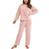 Edelaura Set Pigiama 2 Pezzi per Donna in Pile Invernale Monocolore Elegante Tuta da Casa in Peluche per Il Tempo Libero Collo Rotondo Top a Maniche Lunghe e Pantaloni con Tasche Caldo e Comodo