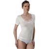 EMMEBIVI Canottiera Donna Mezza Manica in Lana E Seta con Inserti in Pizzo Capo Realizzato in Lana Merino Extra Fine. Disponibile nei Colori Bianco e Nero.