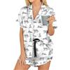 UFinetech Pigiama Donna Satinato Estivo 2 Pezzi - Completo con Maglietta Manica Corta a Bottoni e Shorts con Elastico e Fiocco - Loungewear Morbido Leggero per Notte e Casa
