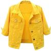 dPois Giacche di Jeans da Donna con Tasche a Maniche 3/4 Giacca in Denim Jacket Tinta Unita Capotto Coprispalle Giubbotto Estivo Trucker Giacca Giacchetto Bolero Top Corto Giallo L