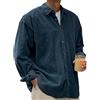 Oanviso Camicia Uomo Velluto a Coste Autunno Maniche Lunghe Camicie Giacca con Bottoni Casual Regular Fit Camicia A Blu Scuro XL