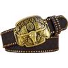 OBASDFD Cintura borchiata da uomo e donna - Stile retrò vintage western cowboy con fiori intagliati in rilievo, fibbia teschio a testa di toro pesante color oro(Black,105cm/41)