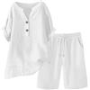Generico Tuta Donna Completa Cotone e Lino Leggera Completo Curvy Tute 2 Pezzi Casual Tuta Baggy Blusa + Pantaloni a Gamba Larga Comodo Completi Oversize Morbido per Spiaggia Estate