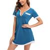 Yukiuiny Maglie Pigiama con Pizzo da Donna, Camicie da Notte in Cotone, Comodo Abbigliamento da Notte per Tutte Stagione,Maniche Corte-Nero/L